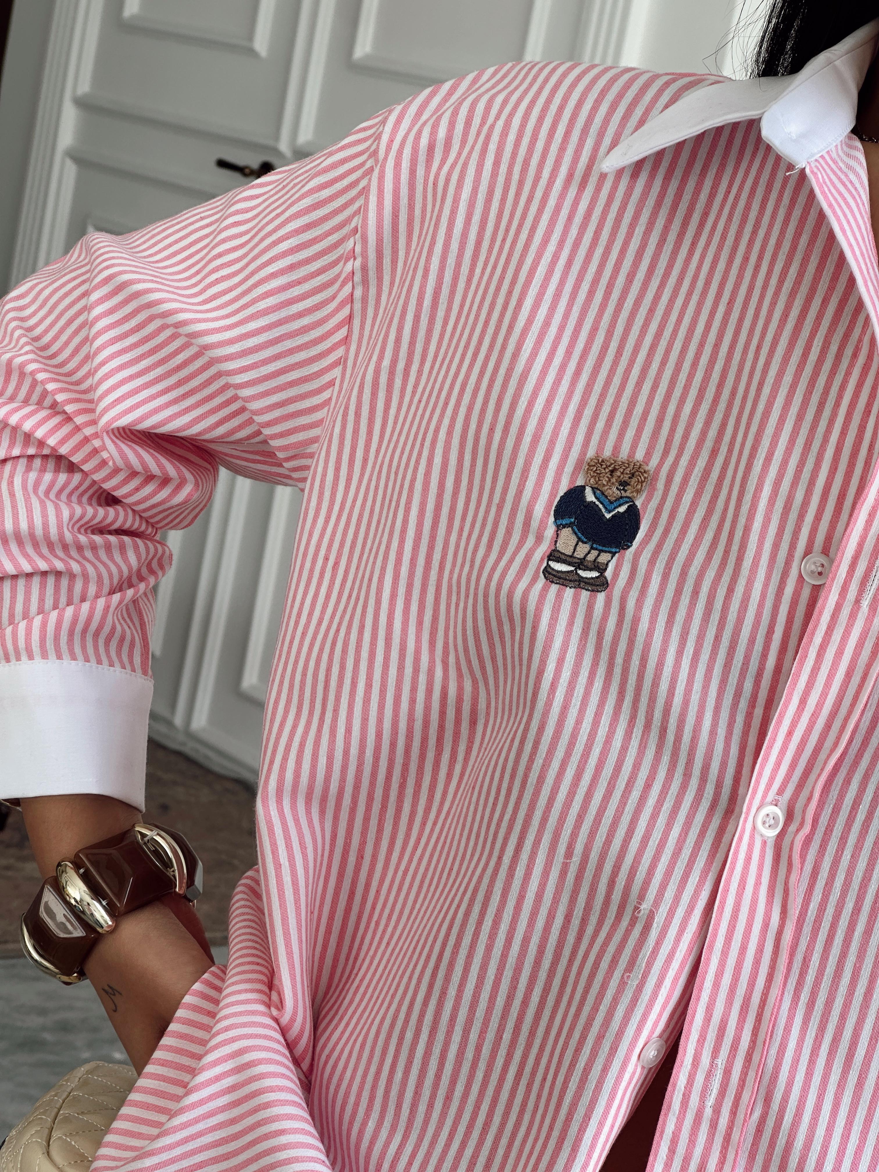 Çizgili Ayıcıklı Gömlek - Pembe