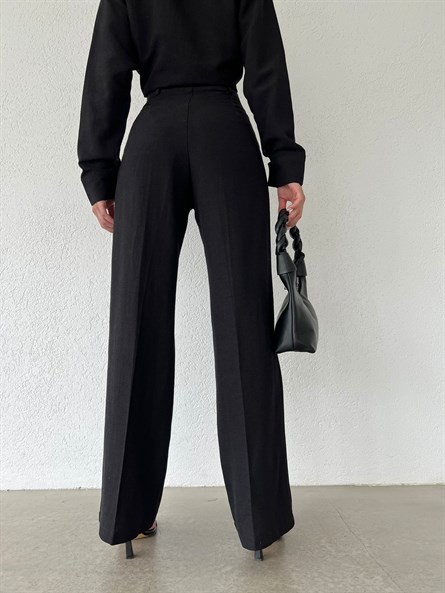 Valeria Keten Palazzo Pantolon Siyah