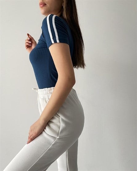 Omuz Çizgi Detay Bodysuit Lacivert