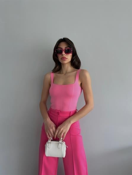 Triko Korse Crop Pembe