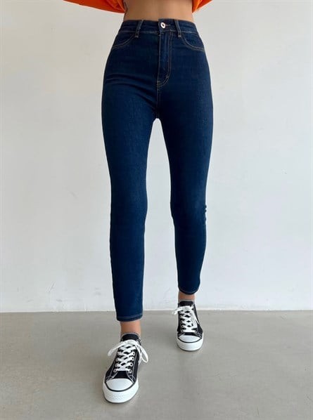 Yüksek Bel Likralı Skinny Jean Lacivert