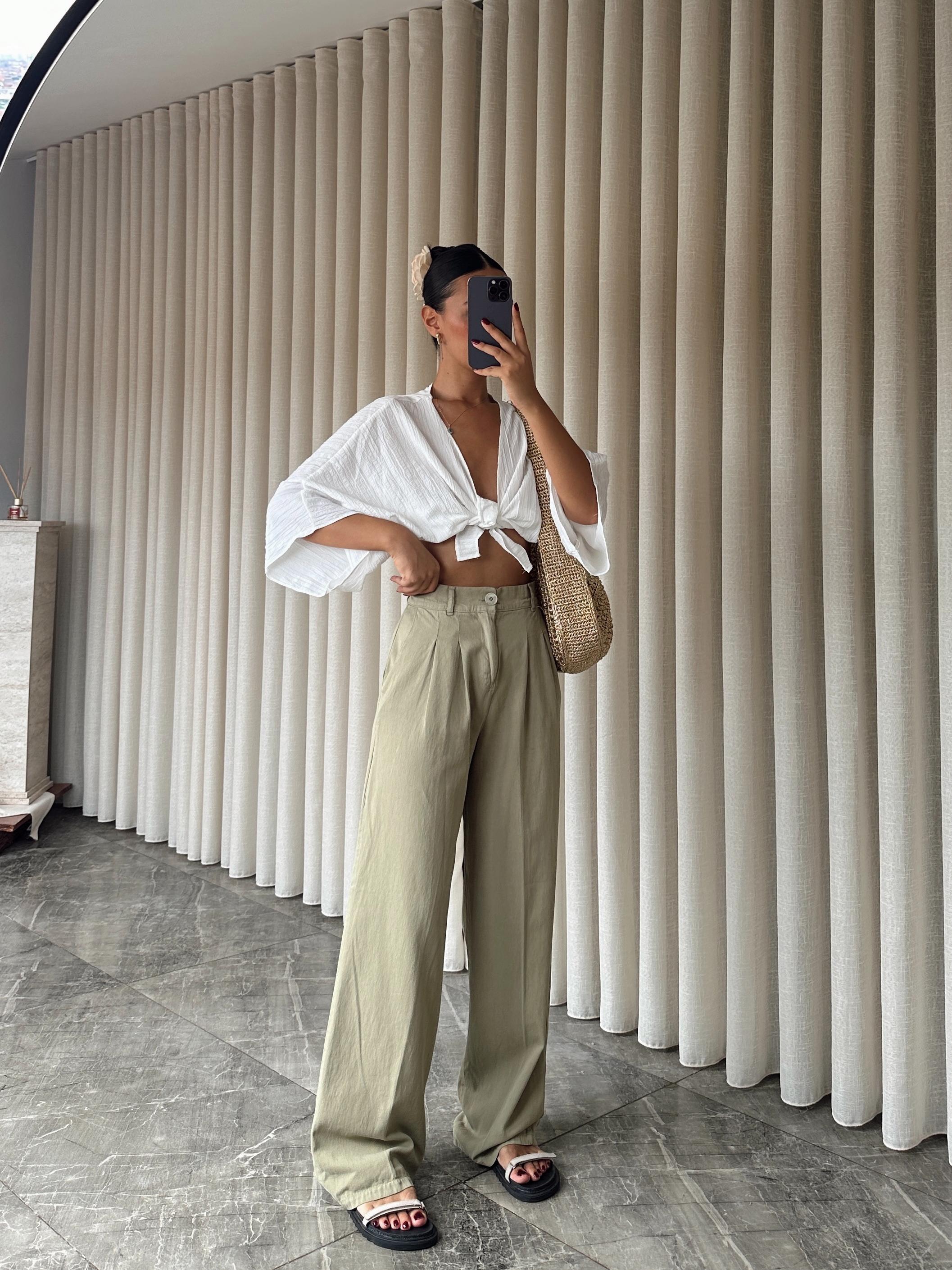 Bel Lastik Gabardin Palazzo - Haki