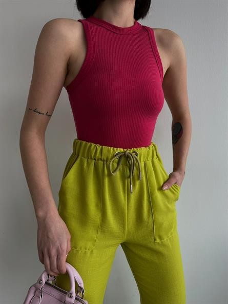 Halter Yaka Fitilli Crop Pembe