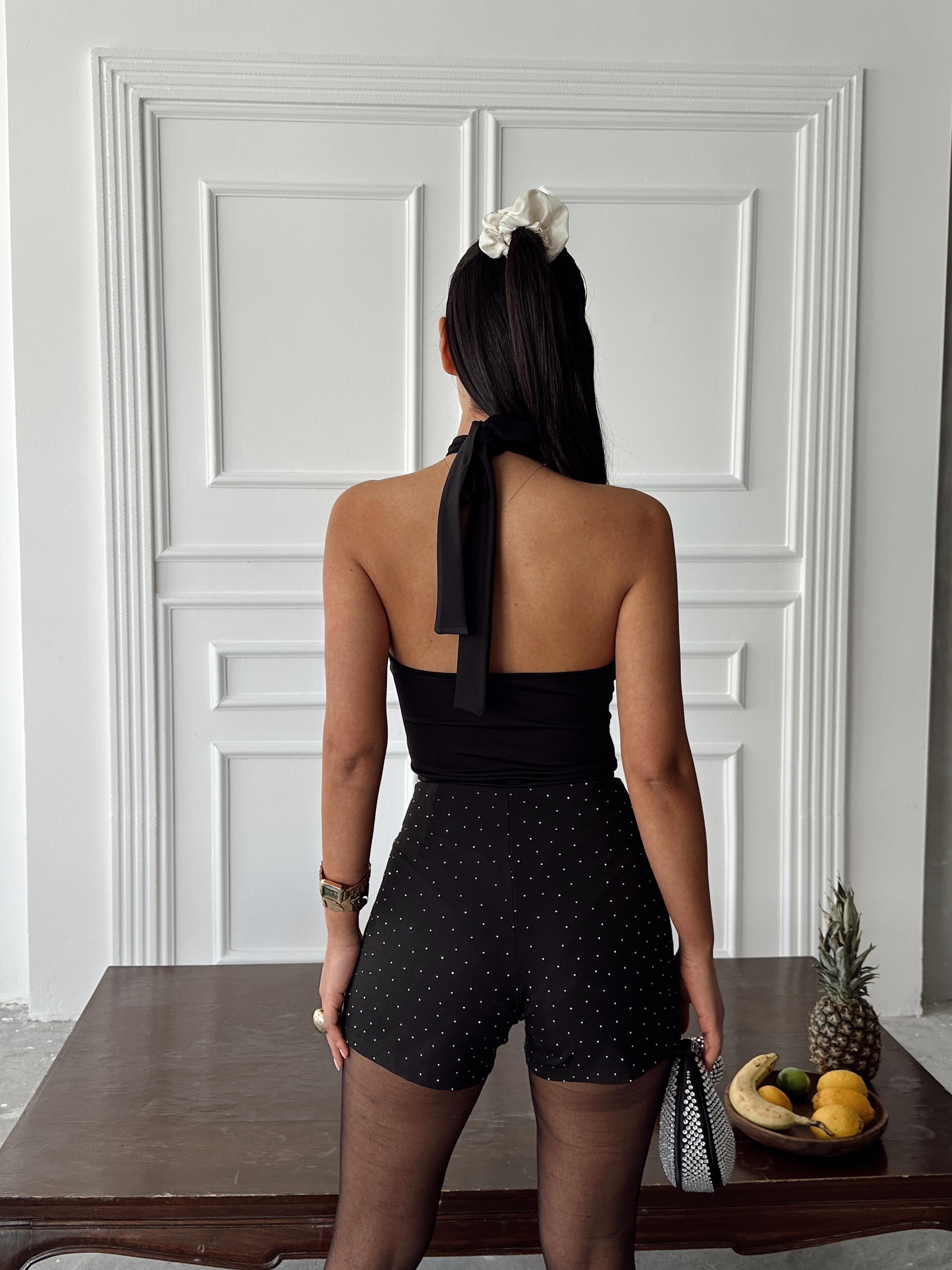 Yan Büzgü Dekolte Bodysuit Siyah