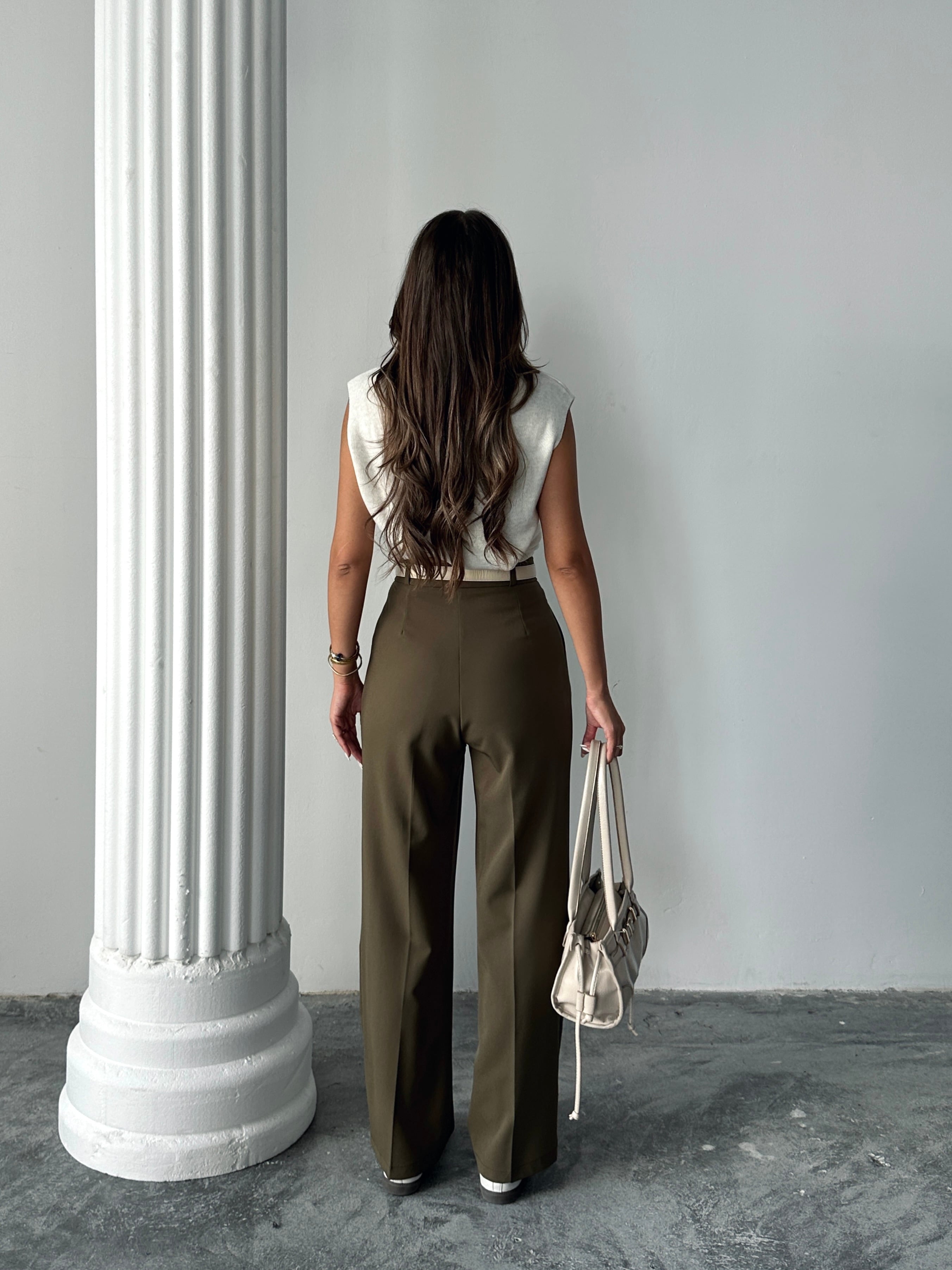 My Palazzo Kumaş Pantolon Haki Yeşil