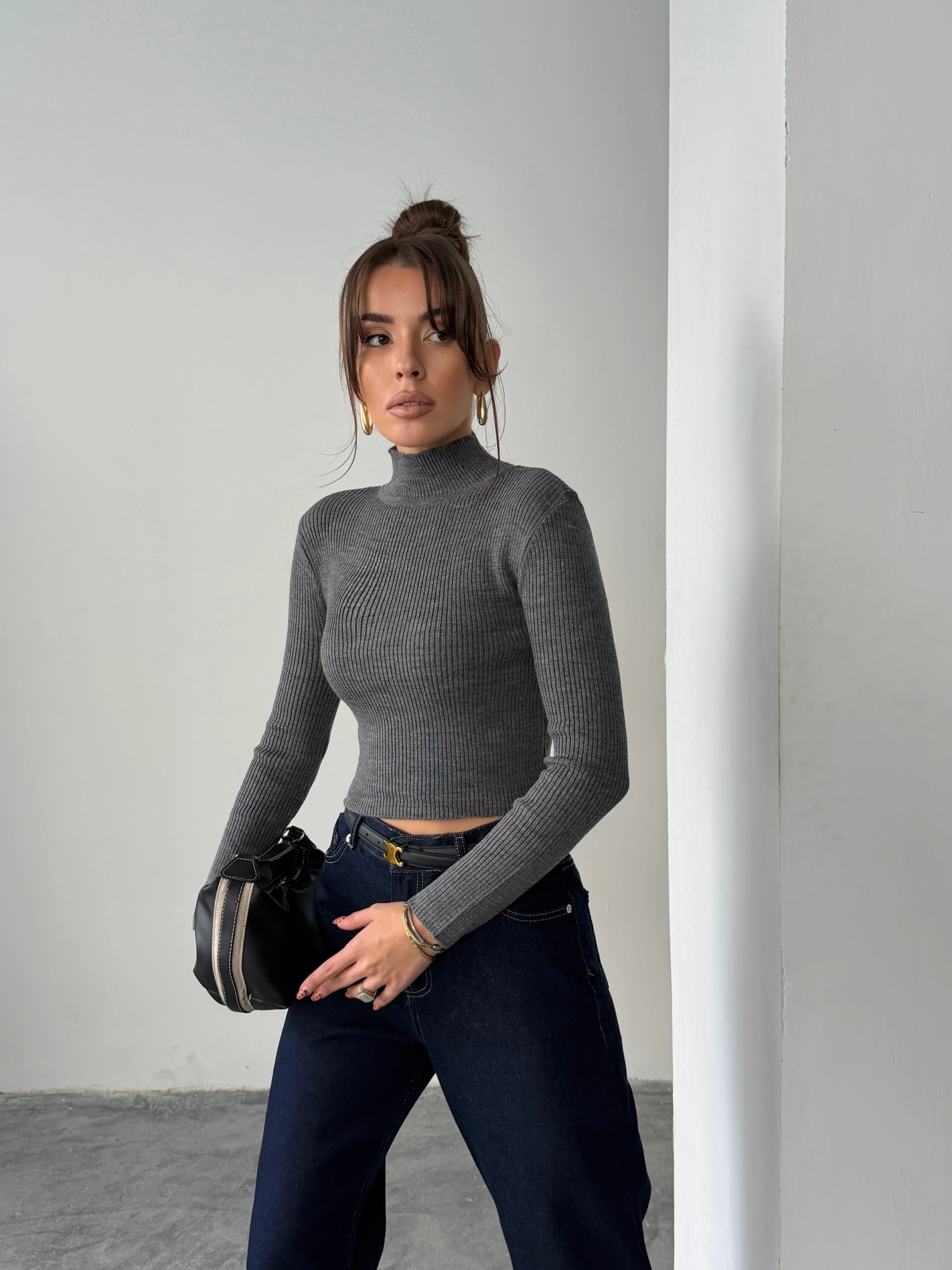 Balıkçı Crop Triko  - Antrasit