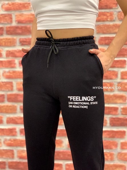 Feeling Şardonlu Jogger Eşofman Siyah