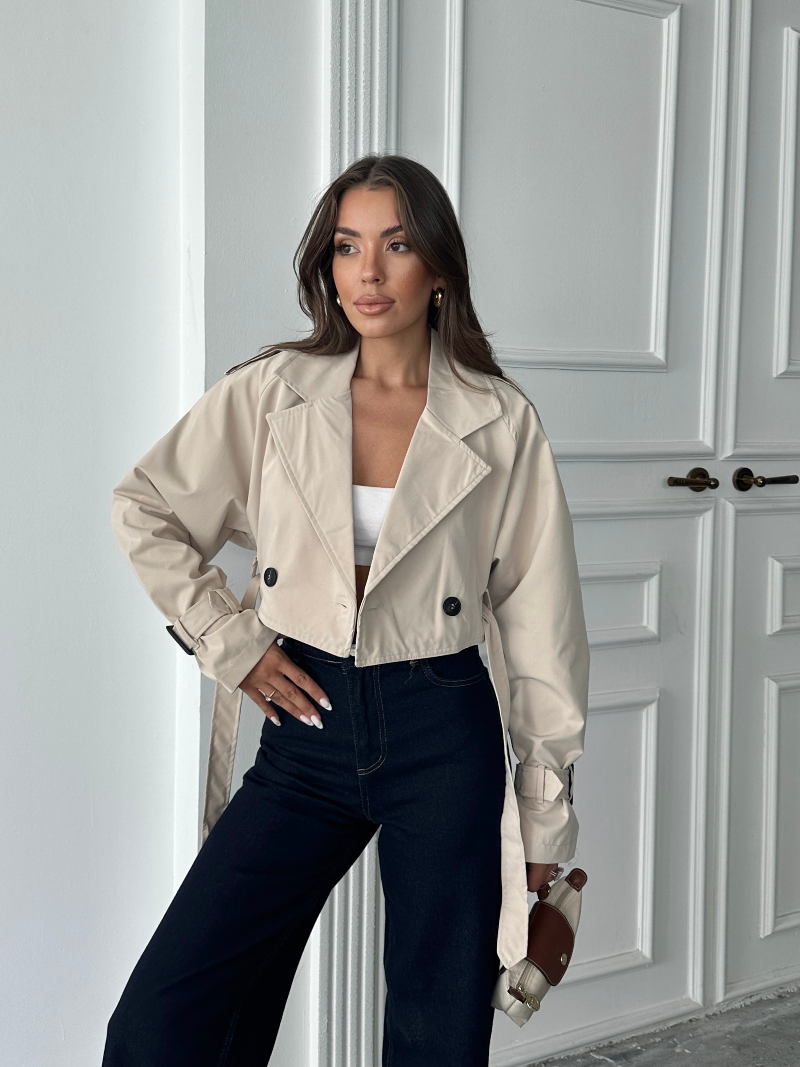 Kemerli Crop Trençkot