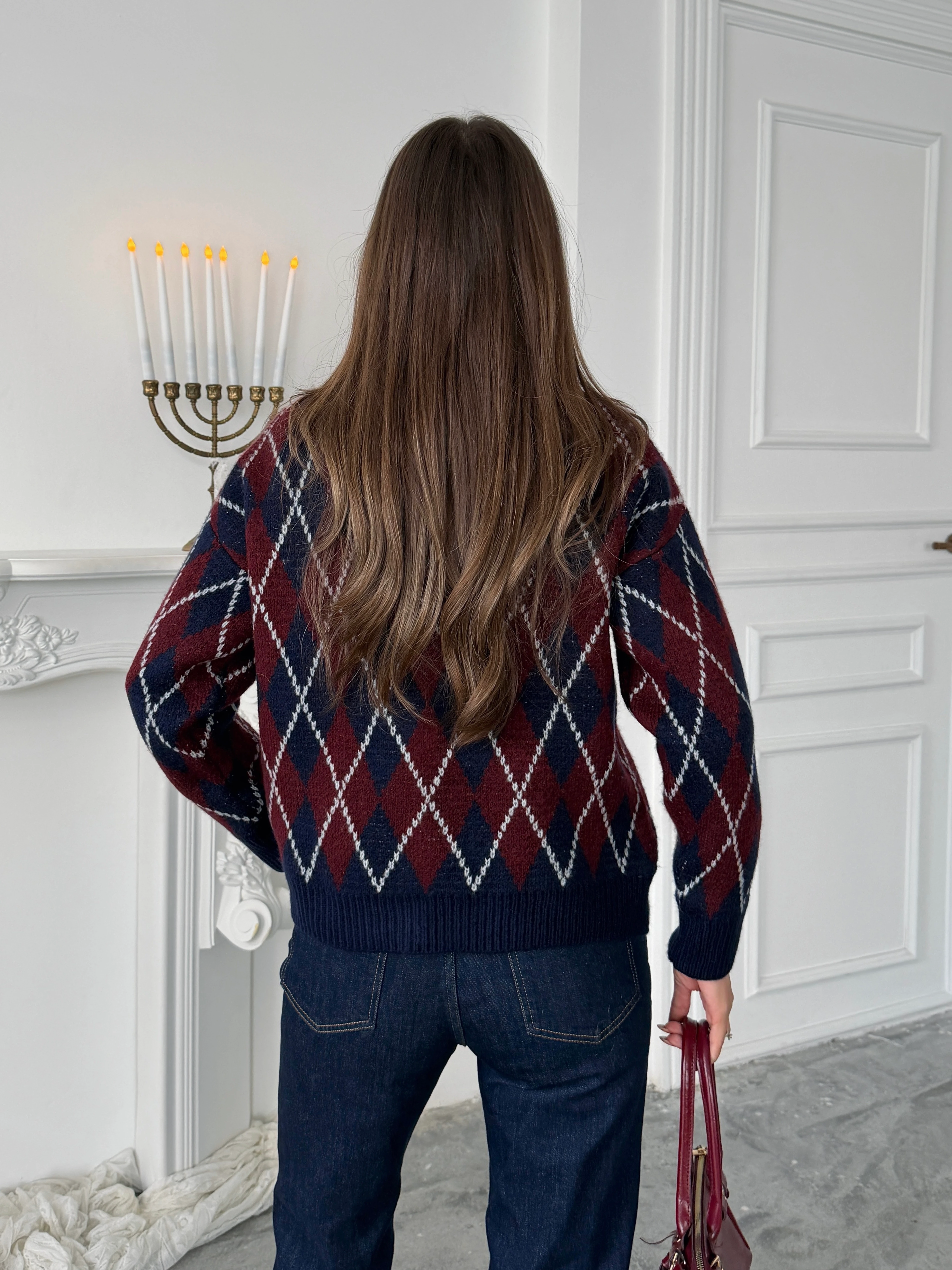 Bisiklet Yaka Baklava Desenli Hırka - Lacivert