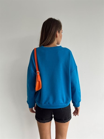 Today Forecast Baskı Sweatshirt Mavi