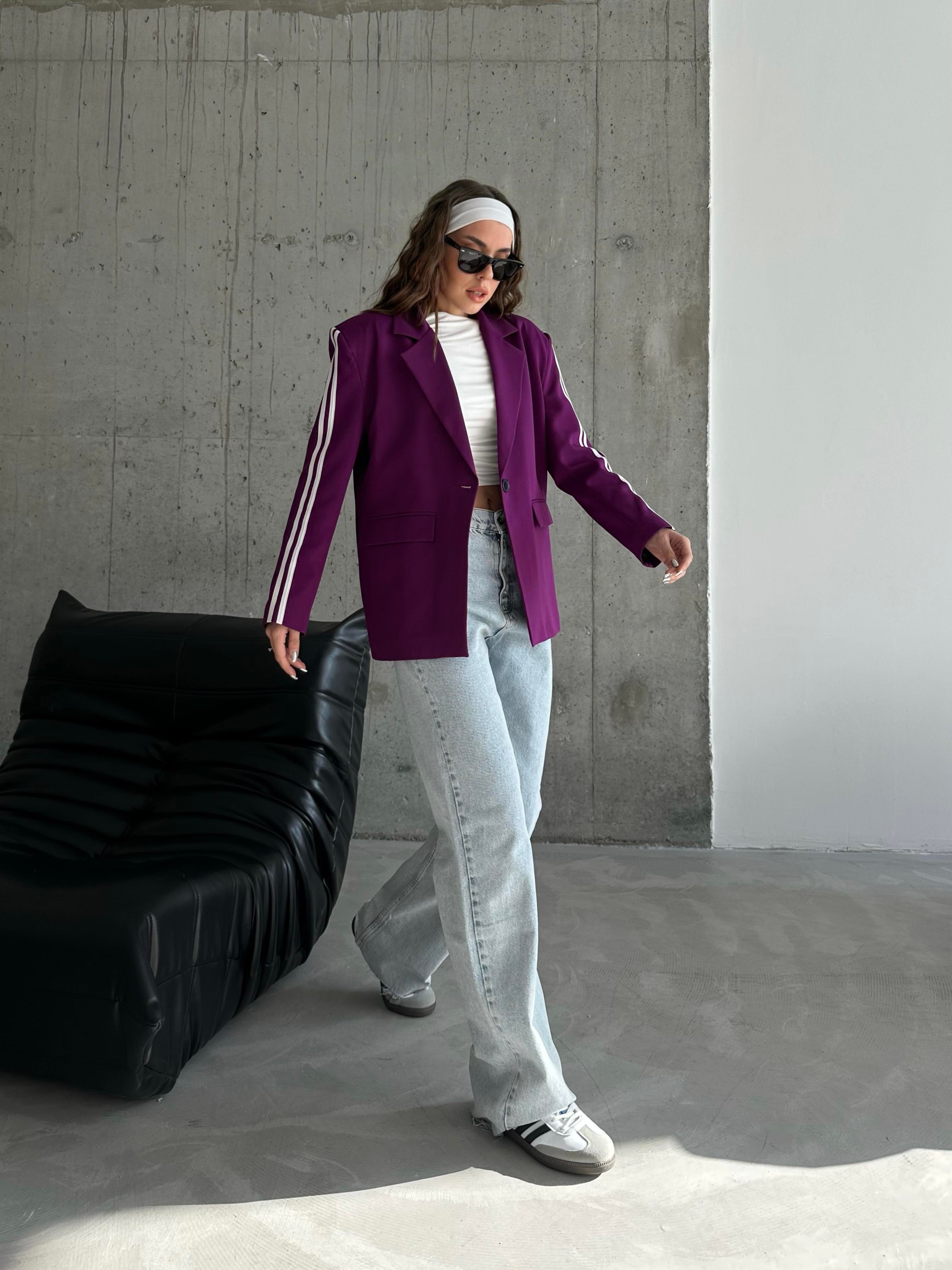 Kol Şeritli Oversize Blazer Ceket Mor