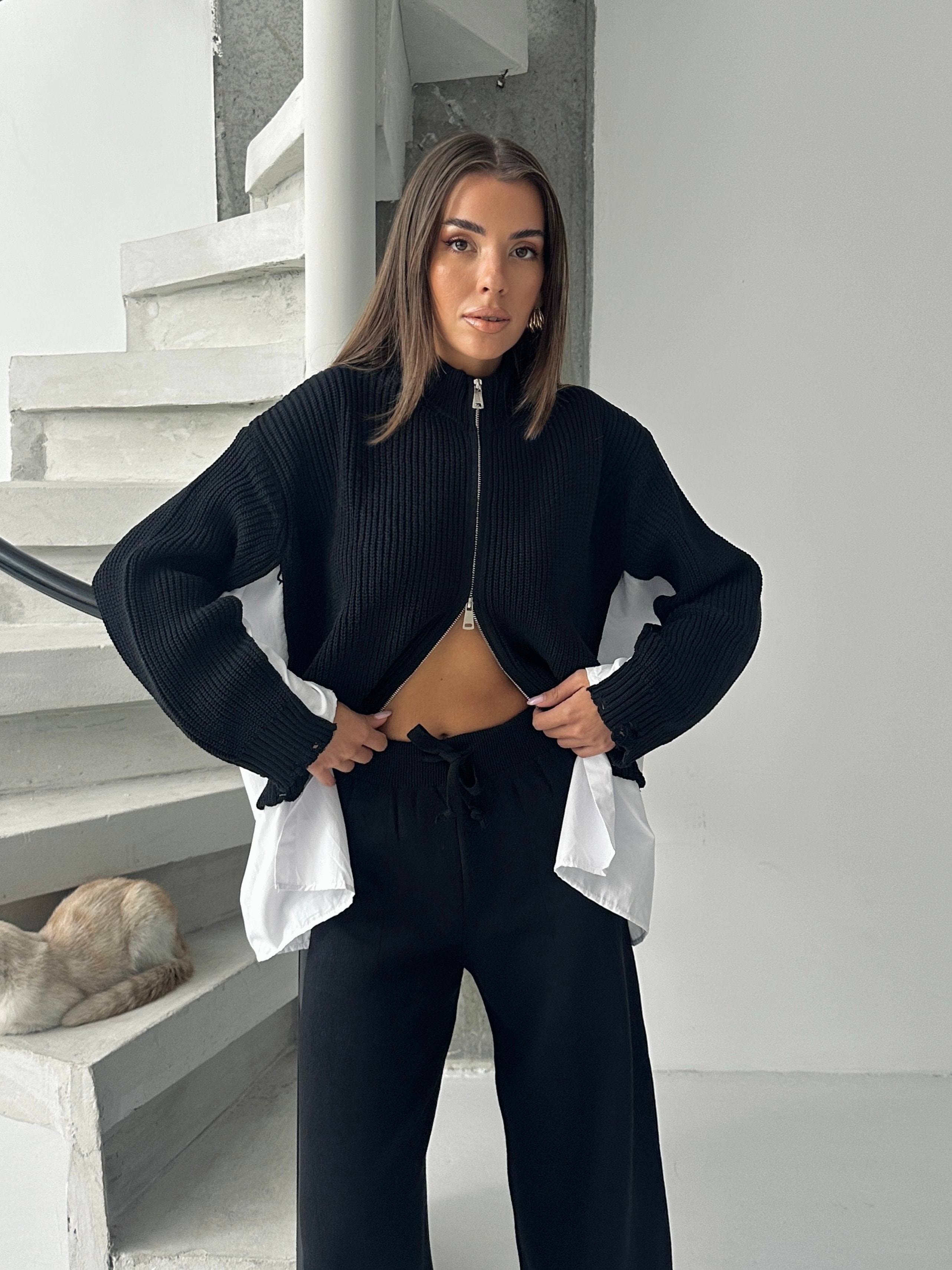 Poplin Fermuarlı Triko Takım