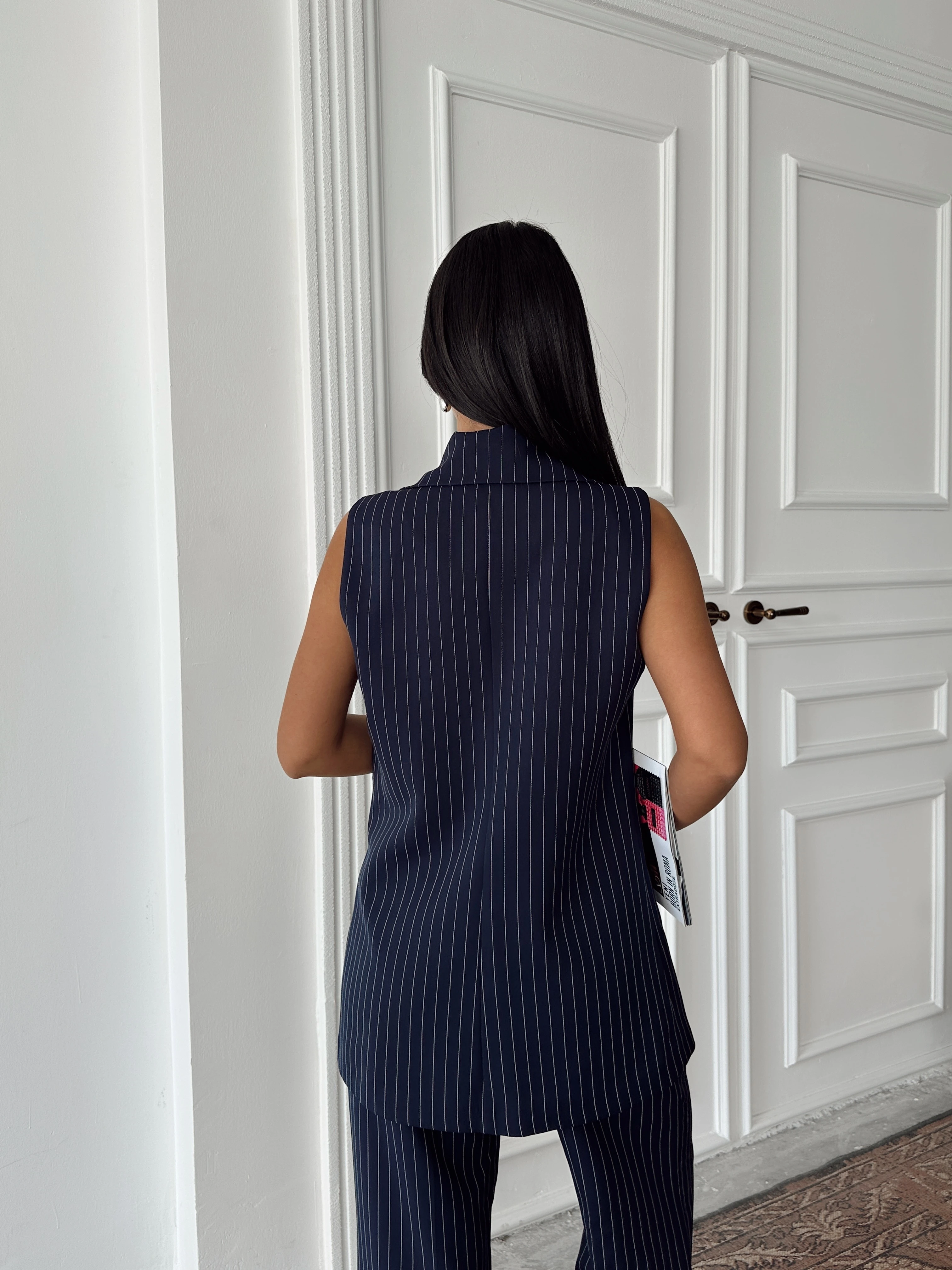 Ceket Yaka Line Yelek - Lacivert