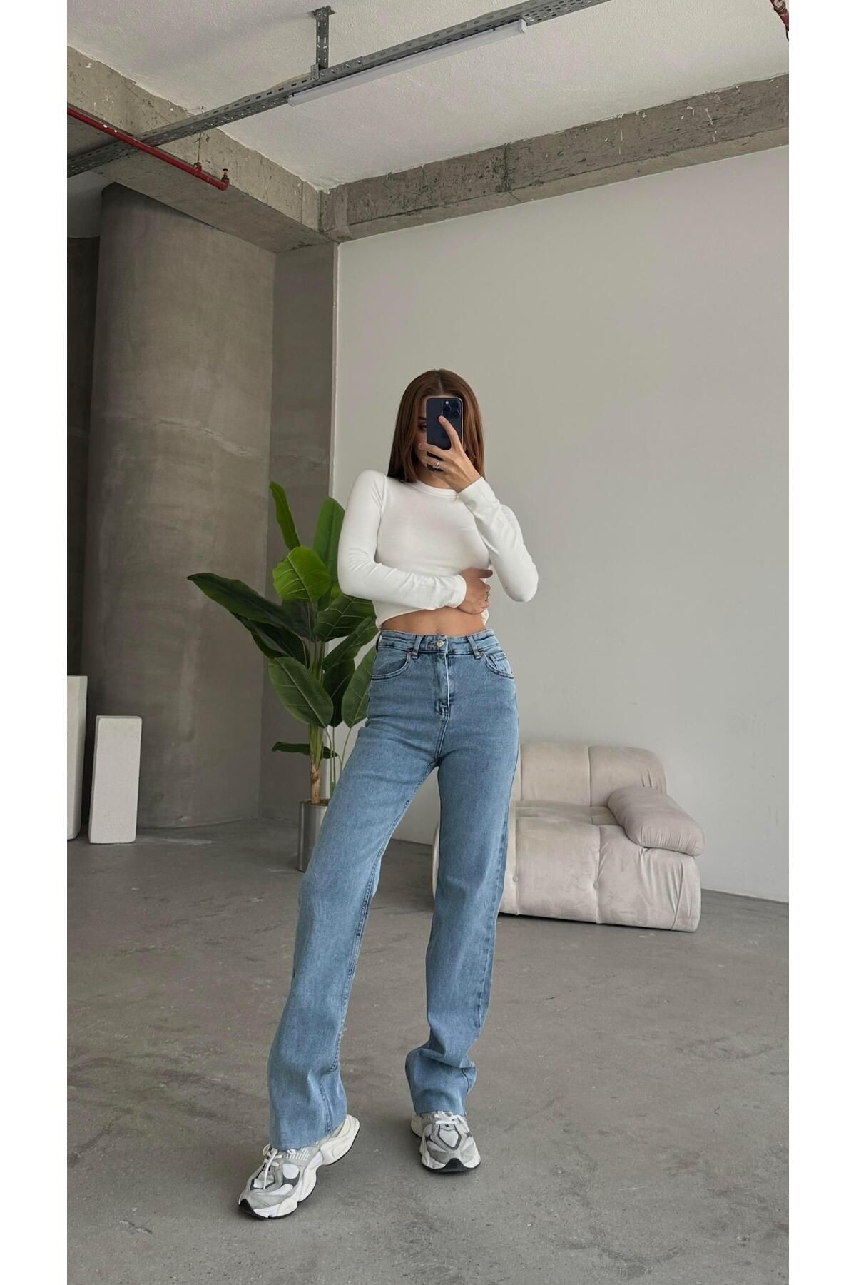 Wide Leg Jean Buz Mavi