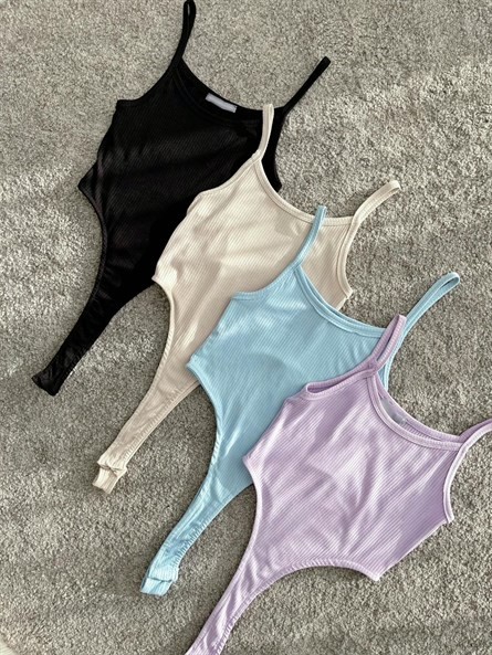 Askılı Fitilli Bodysuit Taş