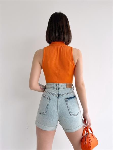 Balıkçı Yaka Fitilli Crop Oranj