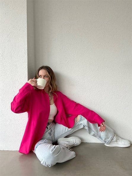 Oversize Poplin Gömlek Fuşya