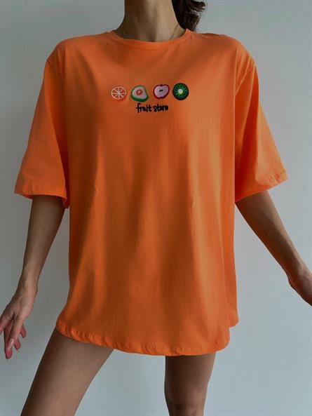 Fruit Nakış Basic T-shirt Turuncu