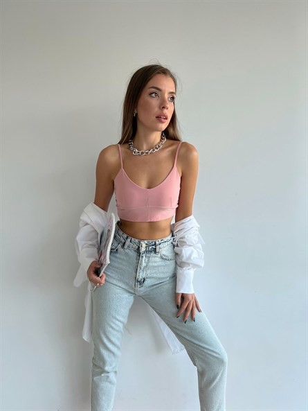 V Yaka Sandy Büstiyer Pudra Pembe