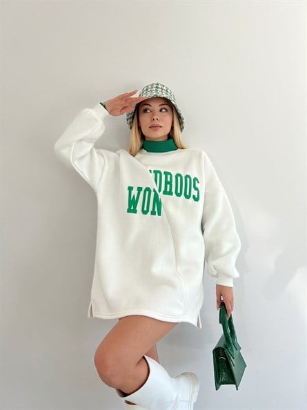 Wondroos Yan Yırtmaç Oversize Sweatshirt Beyaz