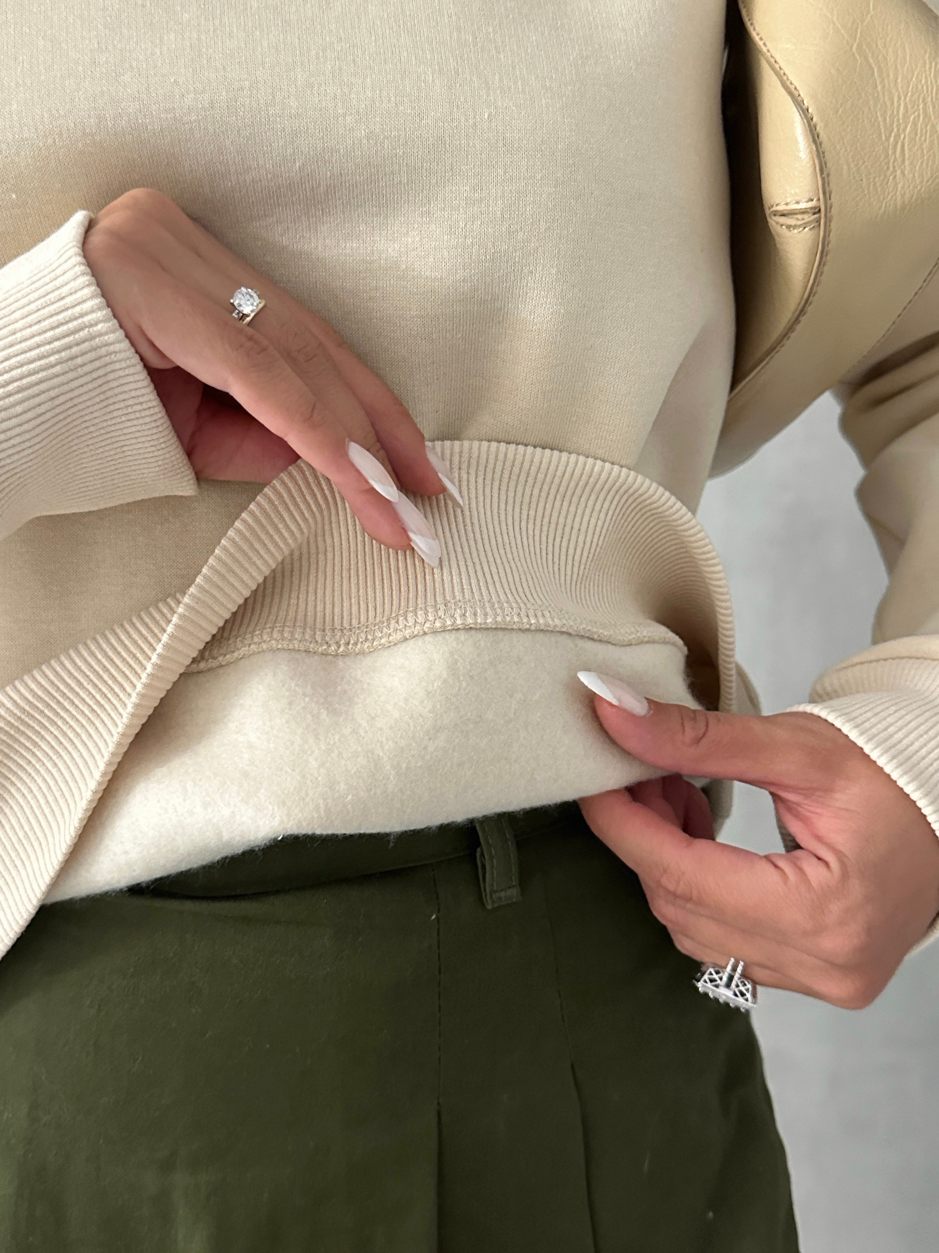 Düz Basic Sweatshırt - Taş
