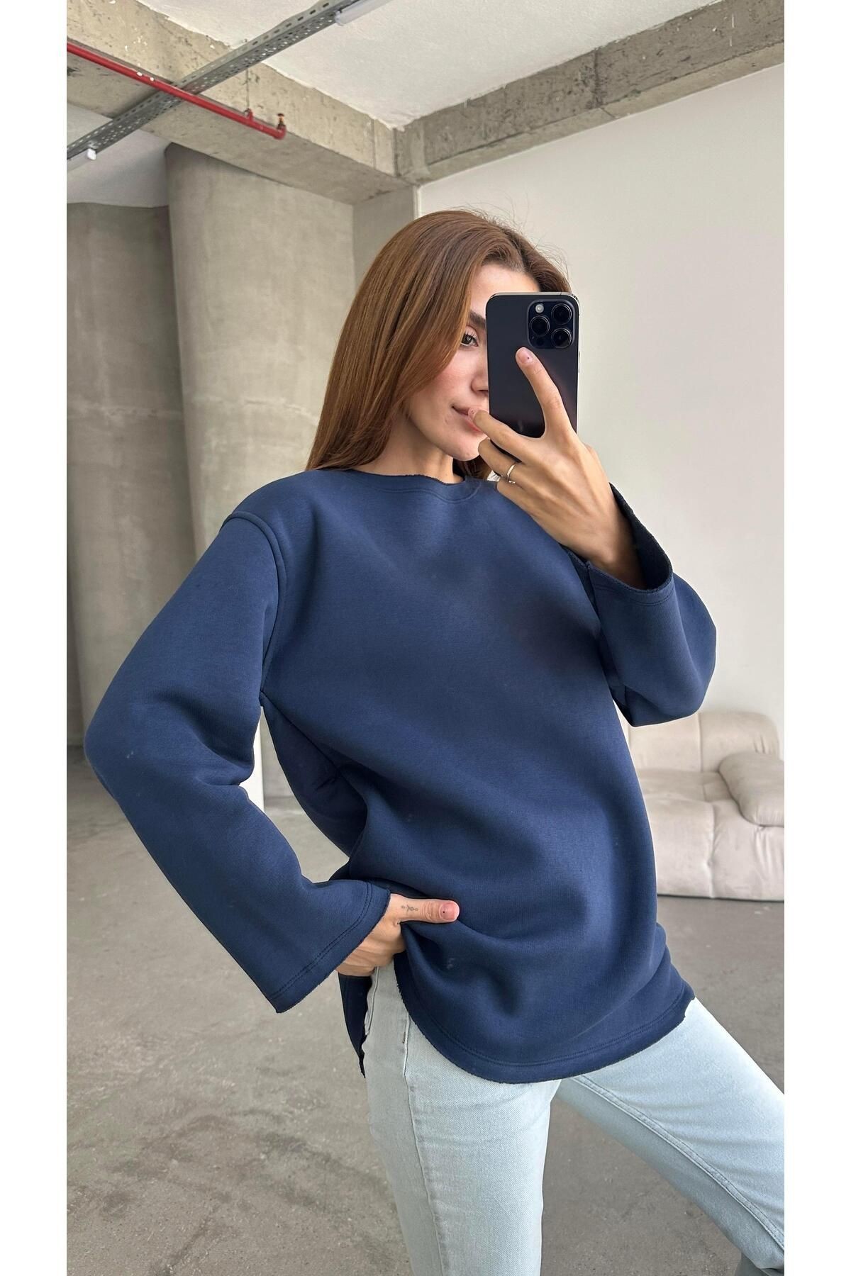 Şardonlu Basic Sweatshırt Lacivert