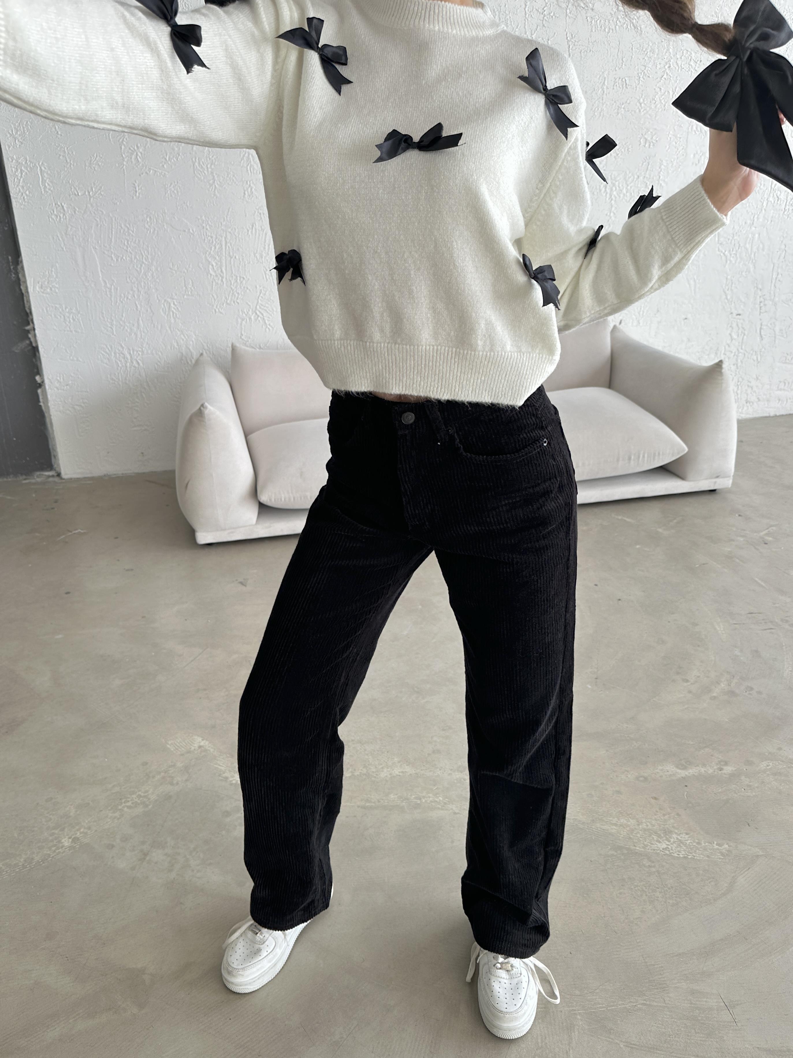 Kadife Palazzo Pantolon Siyah