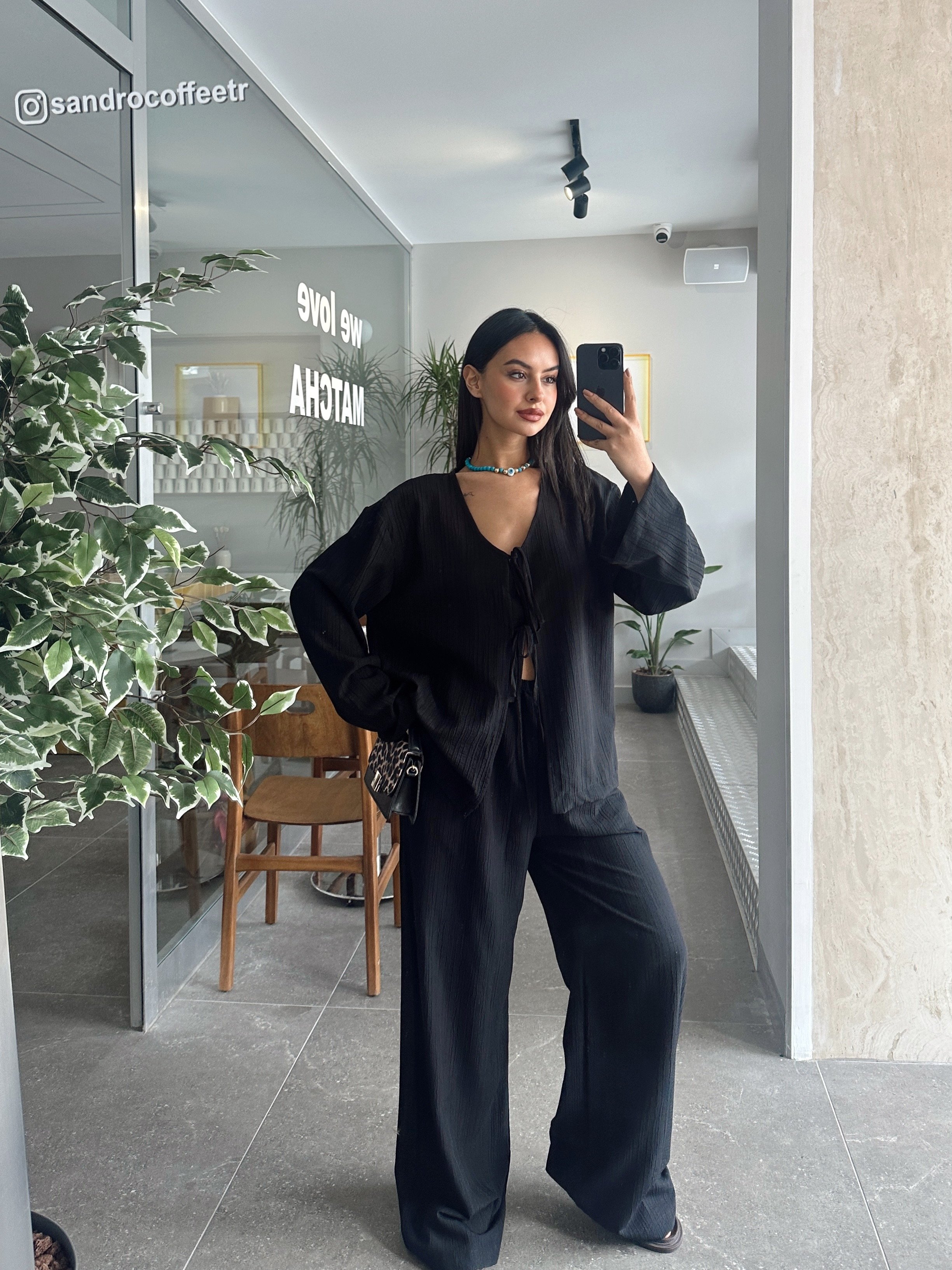 Bağcıklı Bluz Pantolon Takım 