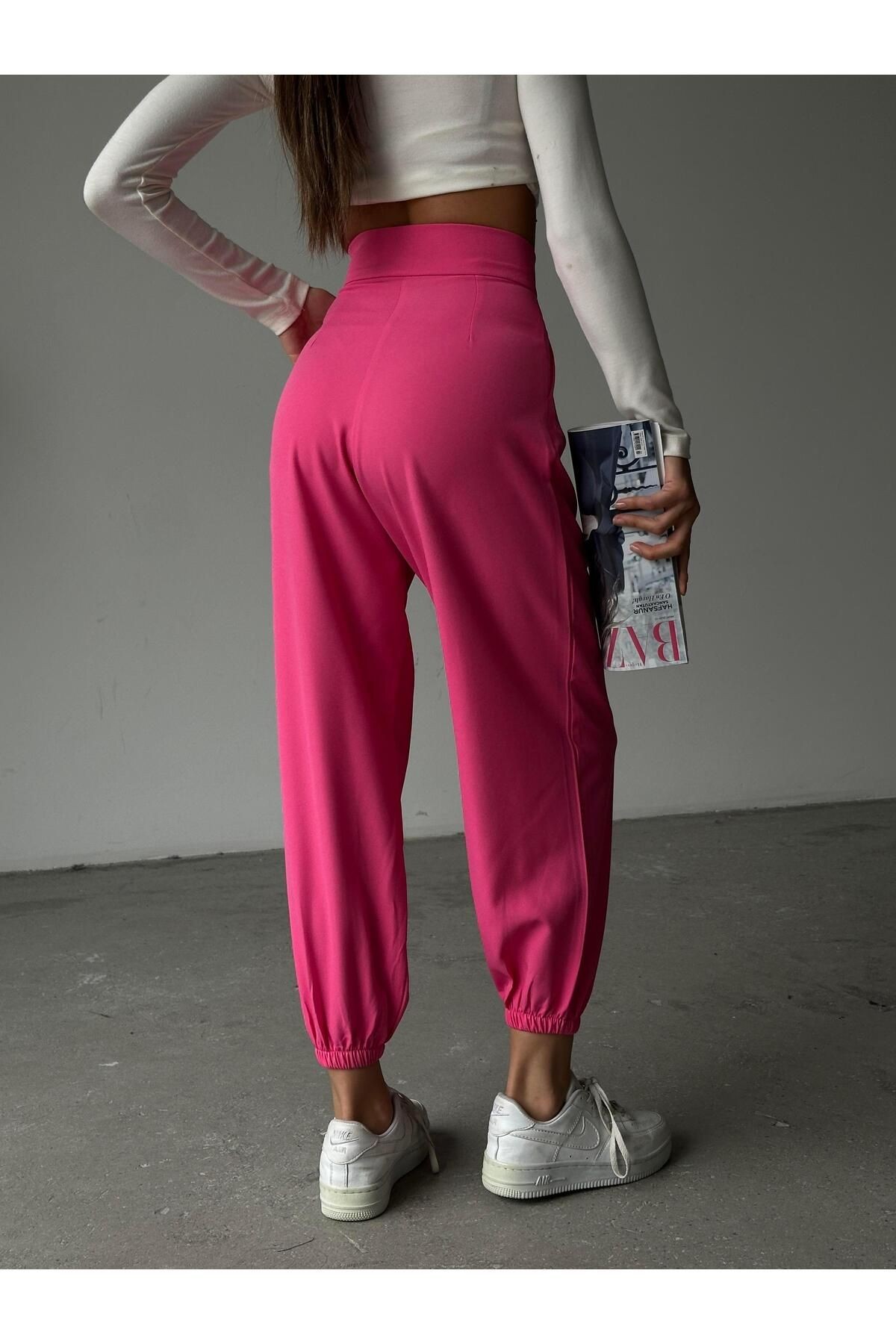 Bel Cırtlı Jogger Pantolon Pembe