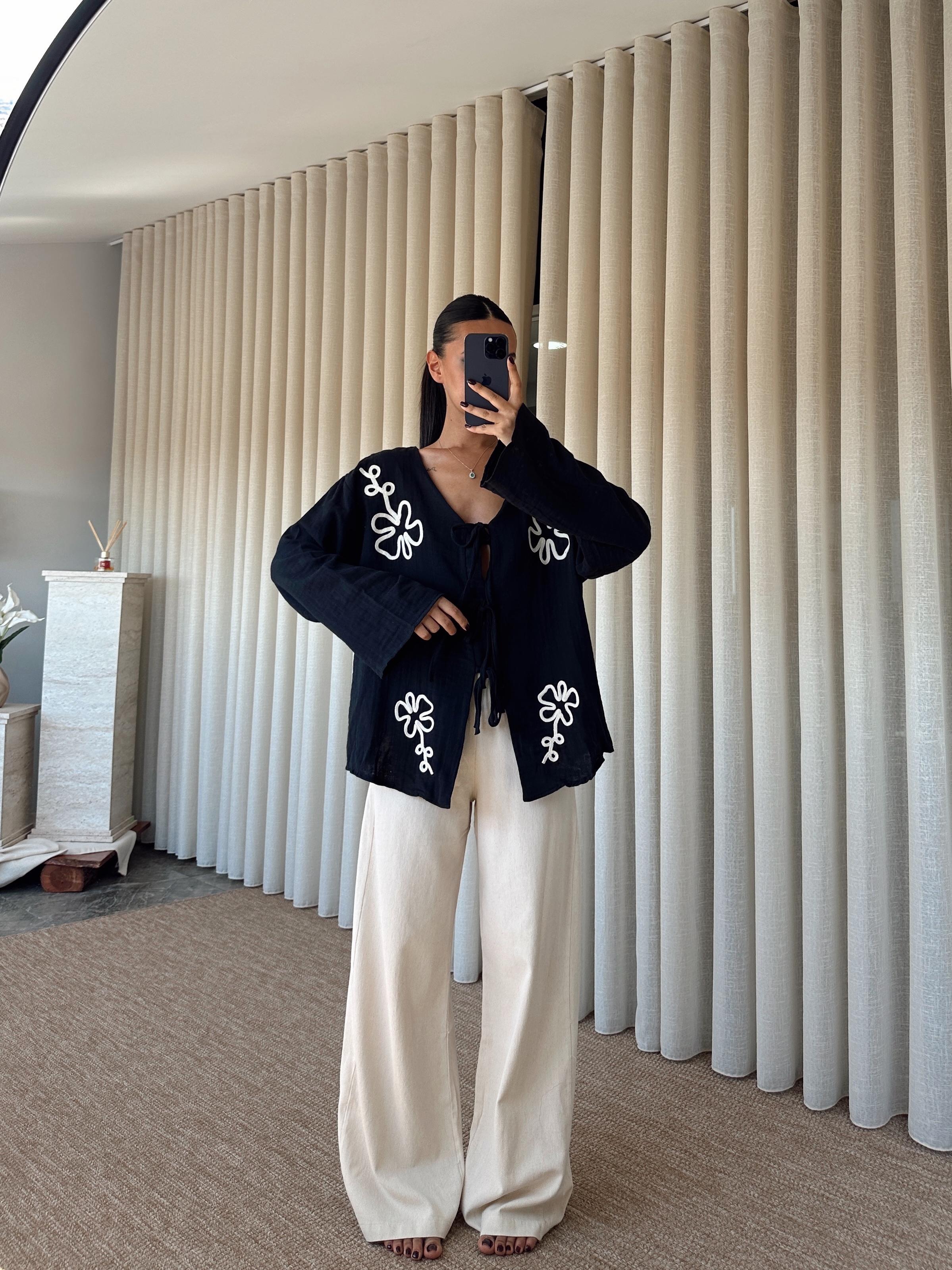 Nakışlı Kimono Takım  - Siyah