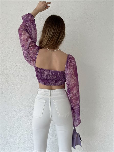 Summer Etnik Tül Bluz Lila