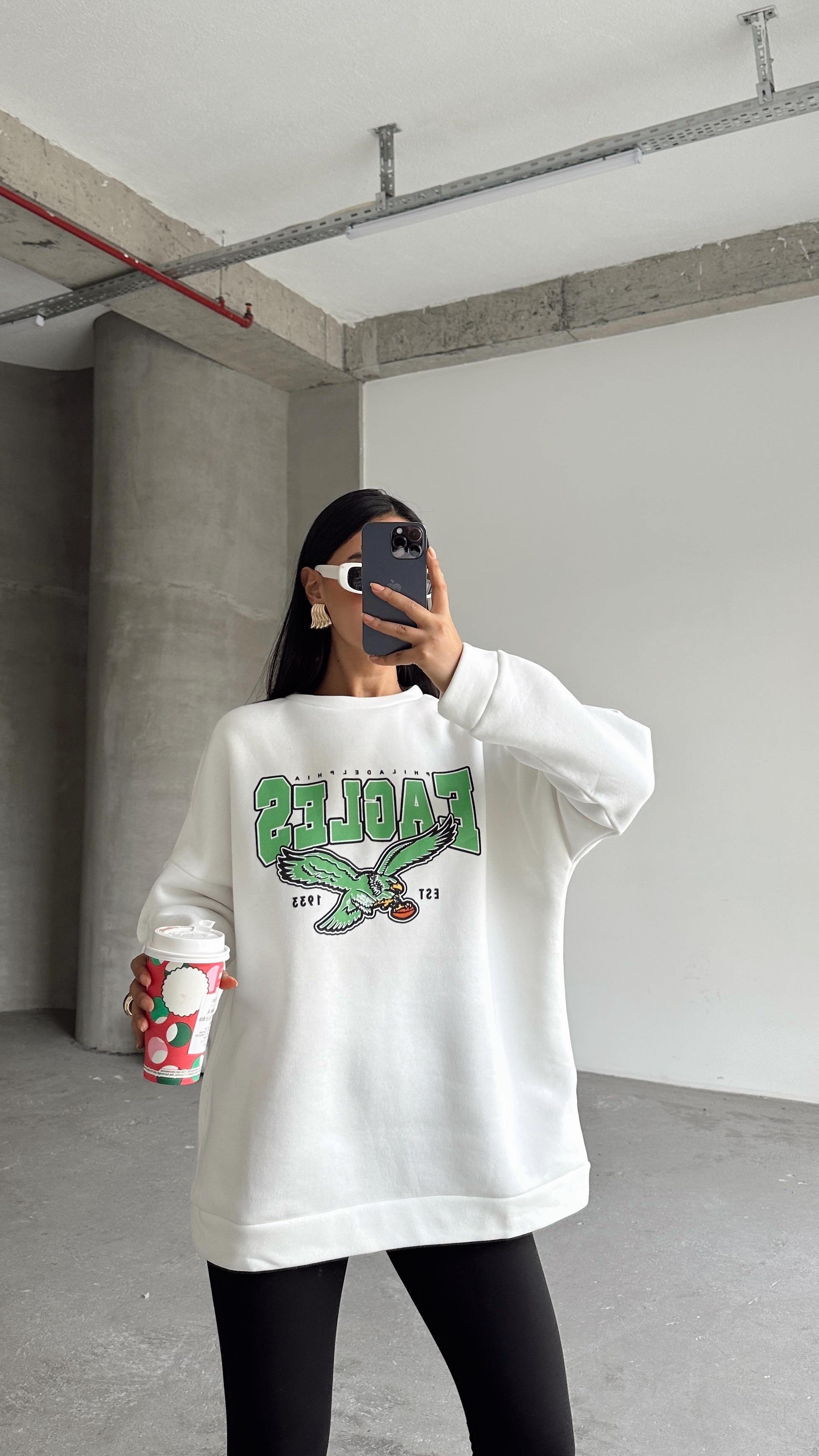 Eagles Üç İplik Oversize Sweat Beyaz