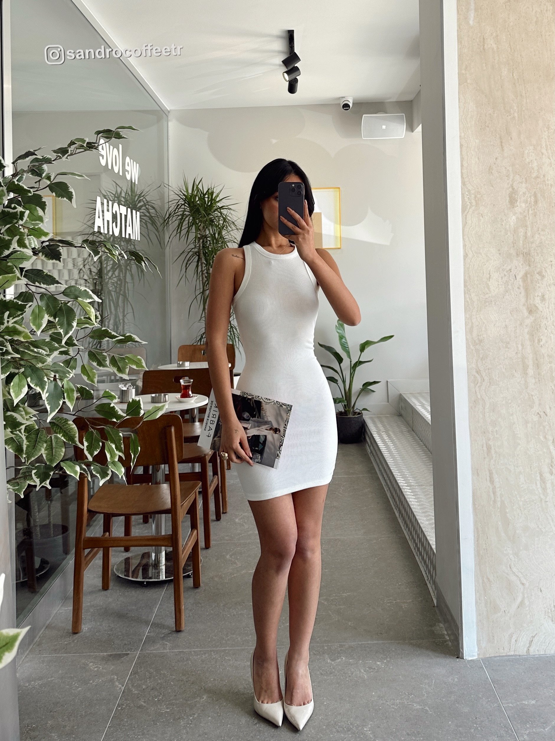 Halter Yaka Fitilli Elbise Beyaz