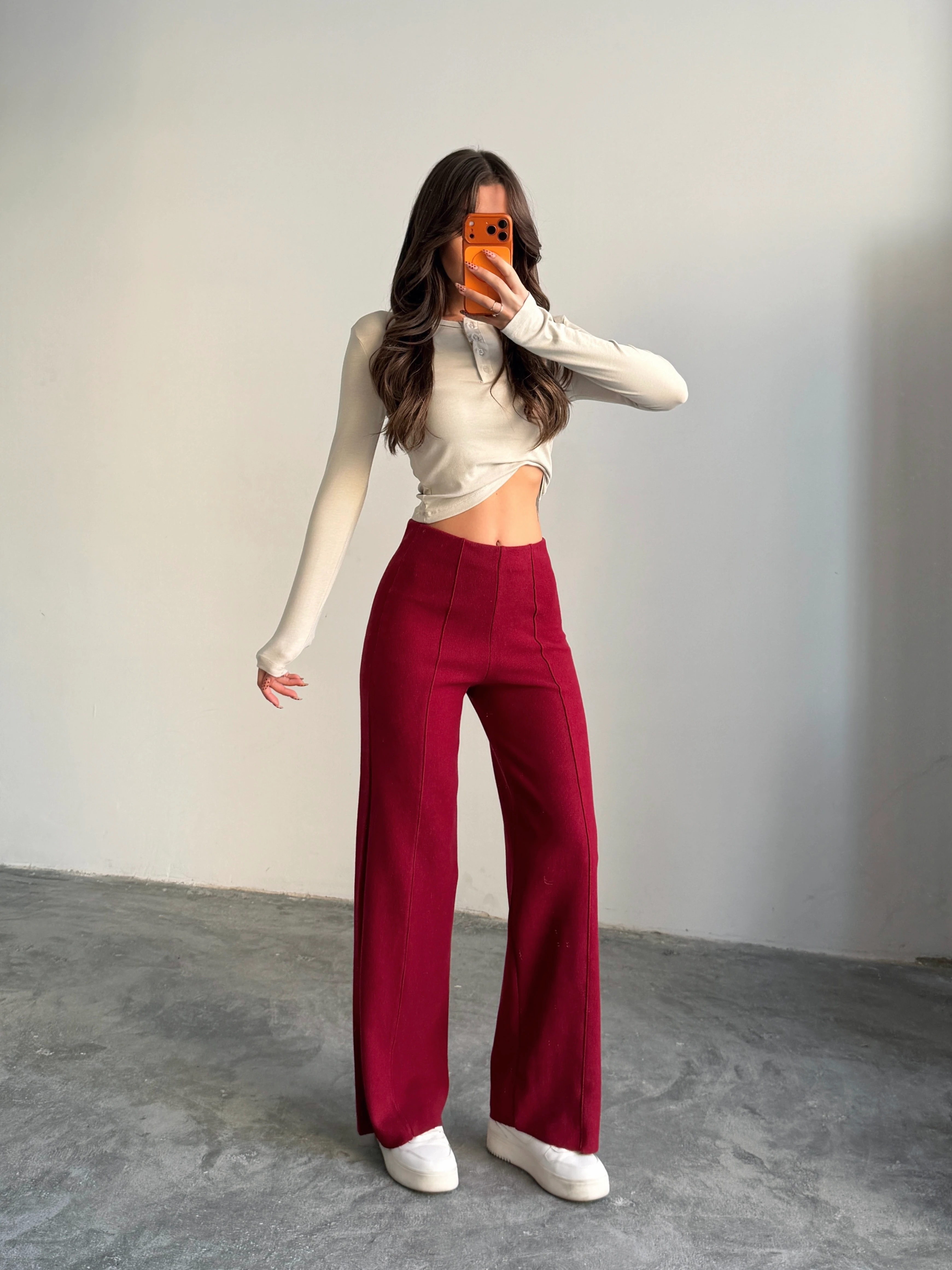 Çimalı Bel Lastik Selanik Pantolon - Bordo