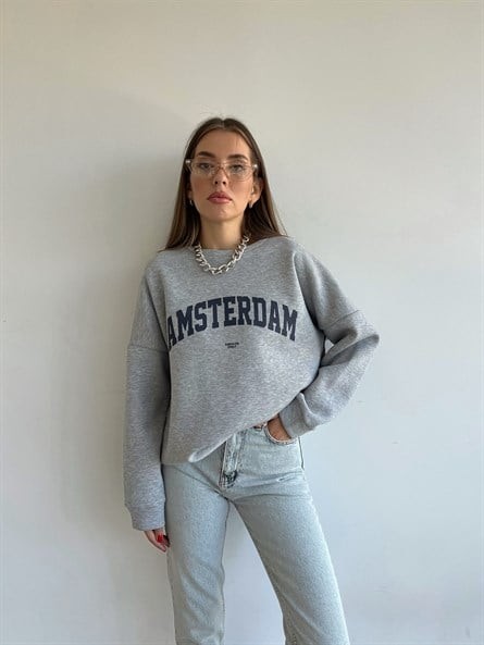 Amsterdam 3 İplik Şardonlu Sweatshirt Gri