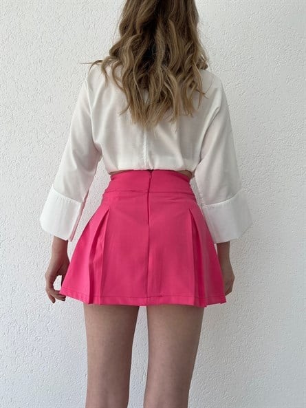 Pileli Mini Etek Pembe