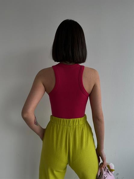 Halter Yaka Fitilli Crop Pembe