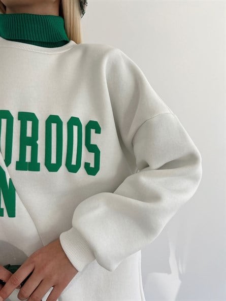 Wondroos Yan Yırtmaç Oversize Sweatshirt Beyaz