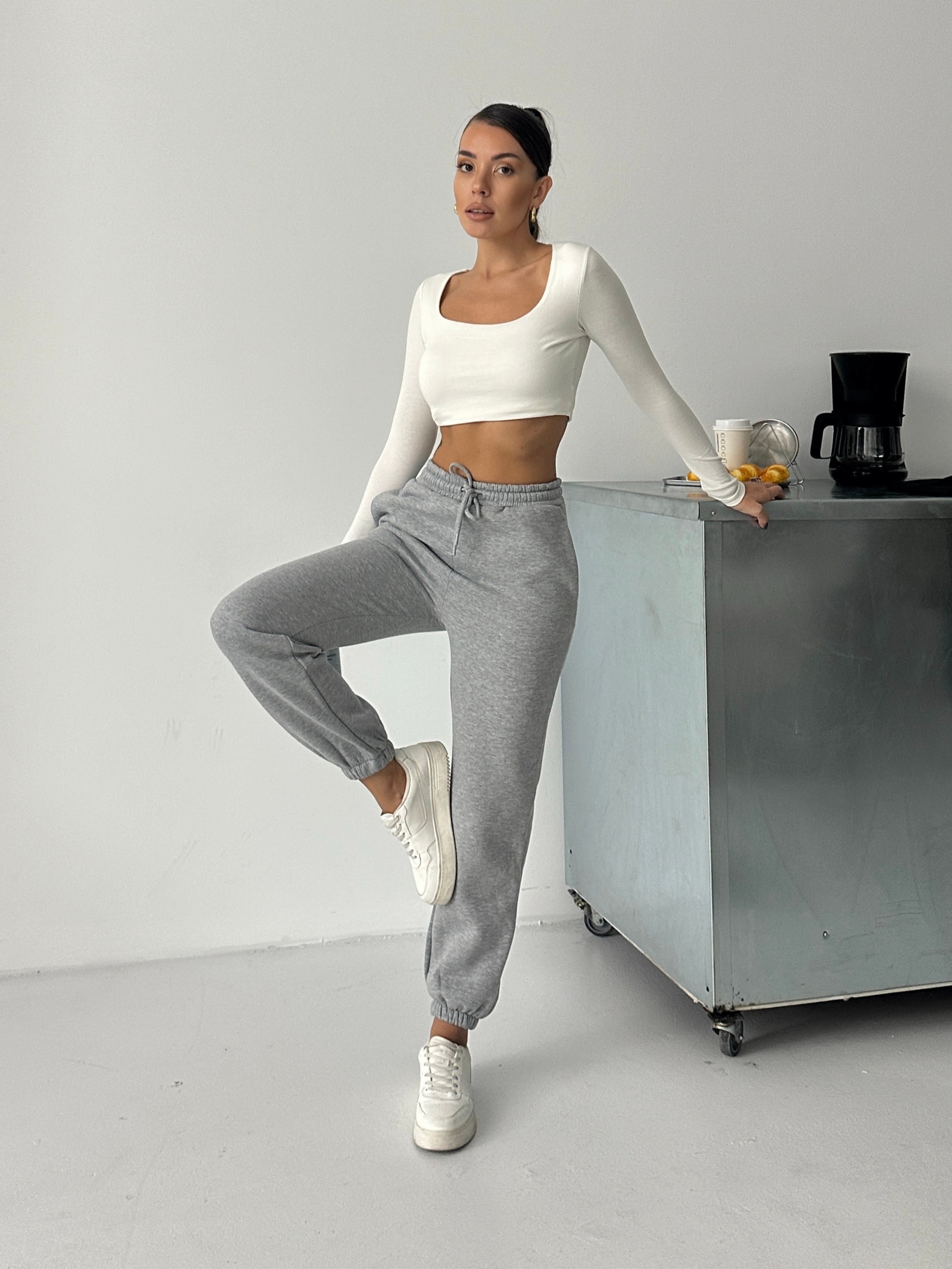 Bel Lastik Jogger Eşofman Gri Melanj