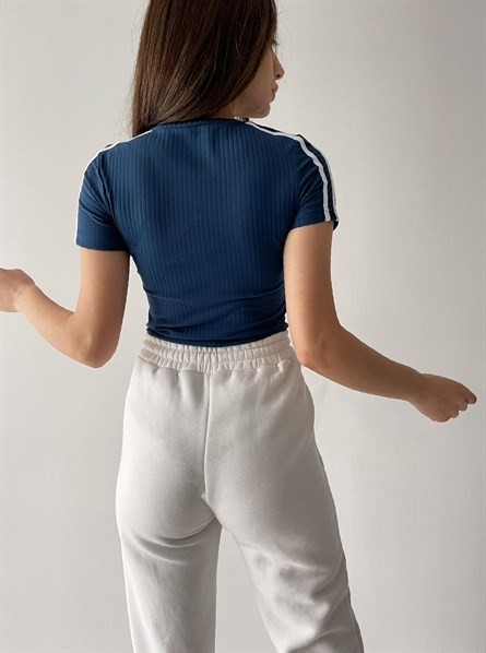 Omuz Çizgi Detay Bodysuit Lacivert