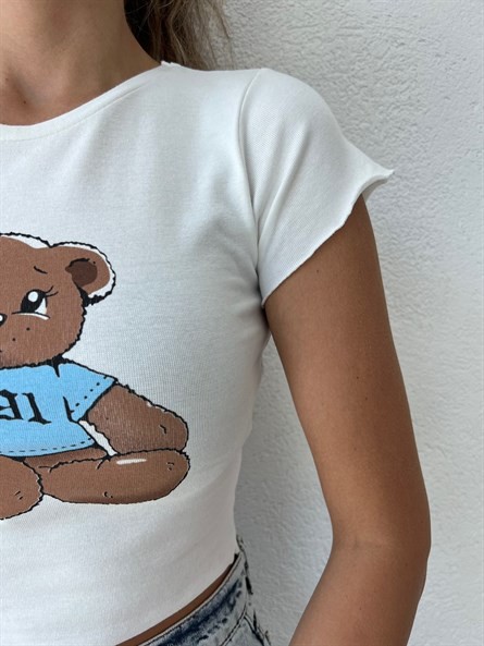 Teddy Kısakol Crop Top Beyaz
