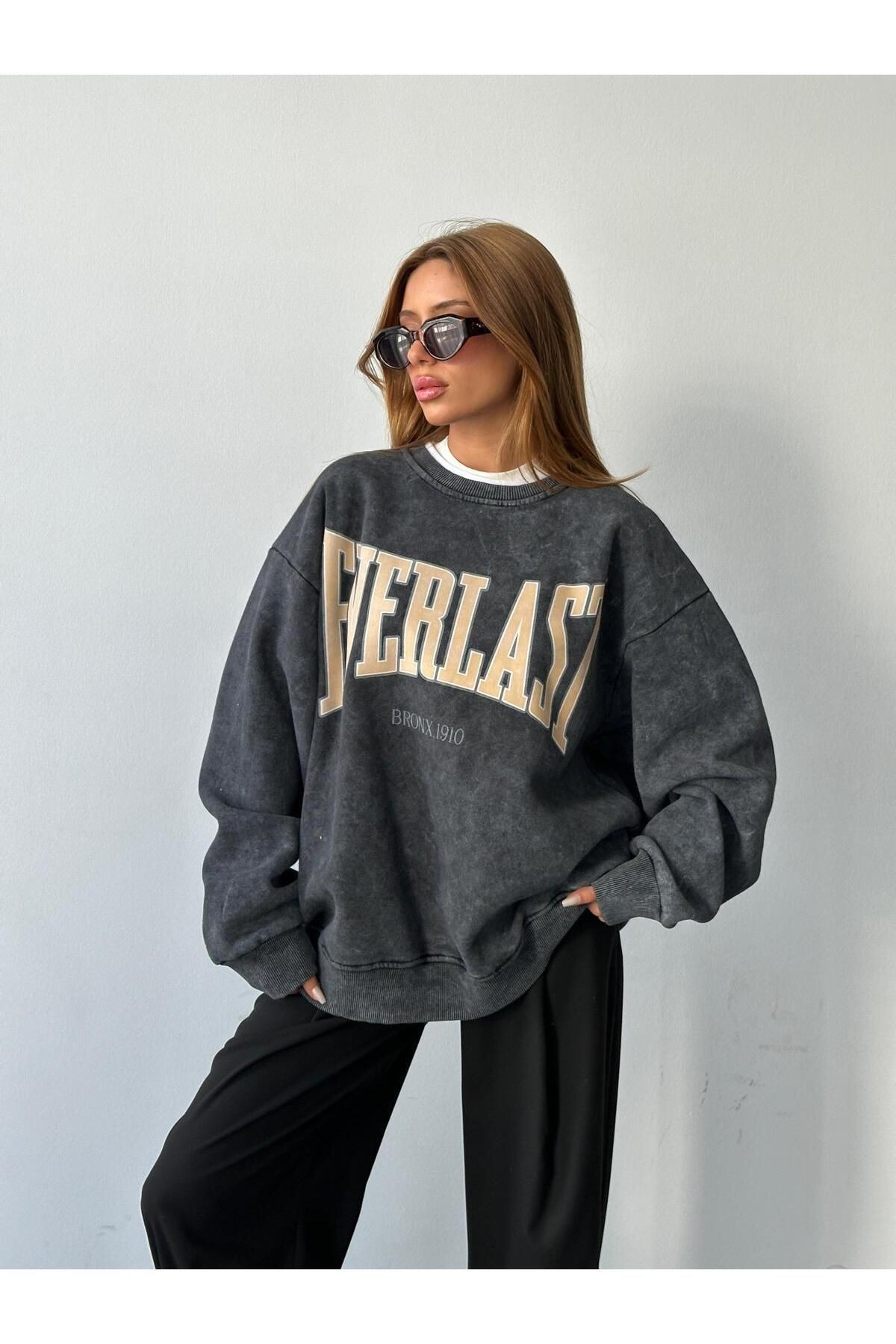 Everlast Baskı Sweat Füme Yıkama