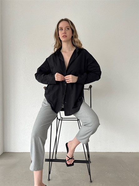 Oversize Poplin Gömlek Siyah