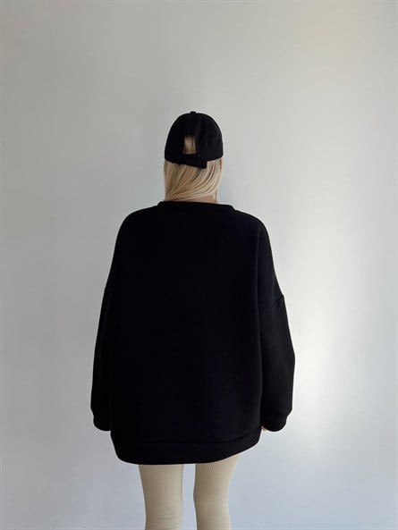 Nakışlı Oversize 3 İplik Sweat Siyah