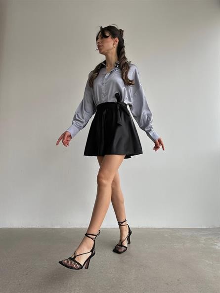 Oversize Saten Gömlek Gri