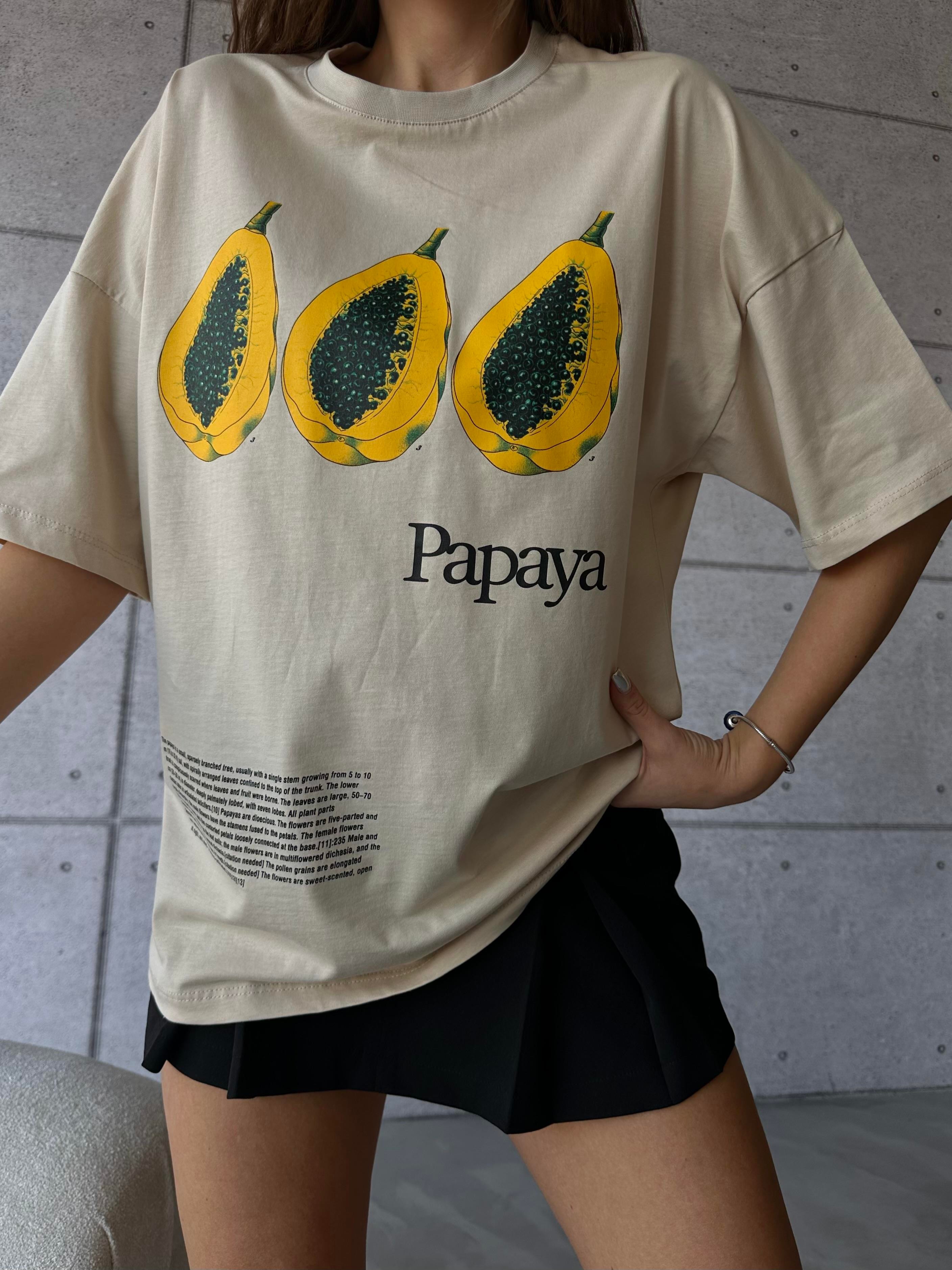 Papaya Baskılı Tshirt Bej