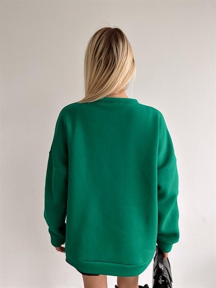 Tourists Baskı Oversize Sweatshirt Yeşil