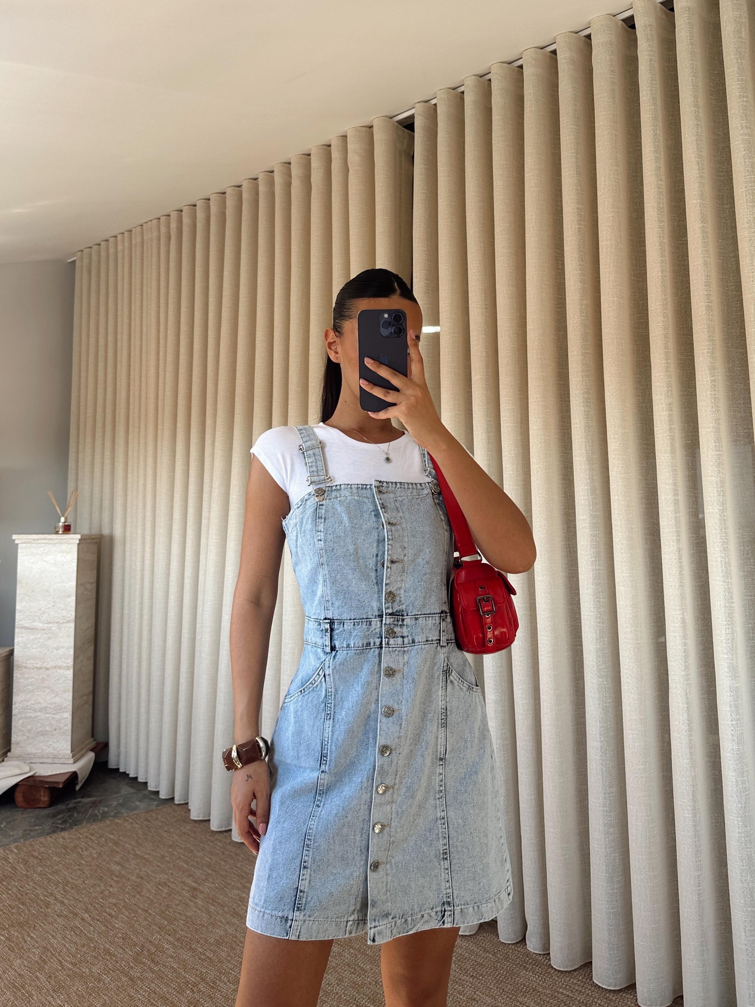 Kalın Askılı Denim Elbise - Buz Mavi