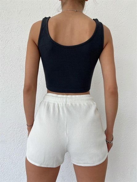 New Jersey Fitilli Basic Şort Beyaz