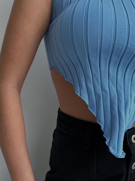Bel Detay Balıkçı Crop Bebe Mavi